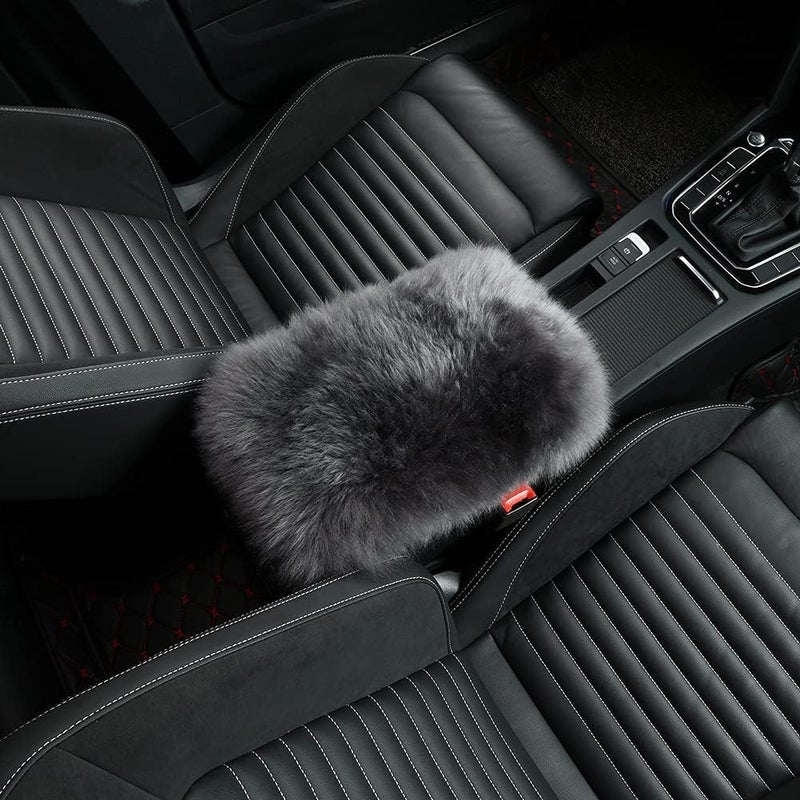 LLB Auto Center Console Cover Pad Universal Fit for SUV/Truck/Car, Genuine Sheepskin Wool Fur Car Armrest Seat Box Cover, Furry Fluffy Auto Armrest Cover Protector (Carbon Gray) - Image 3
